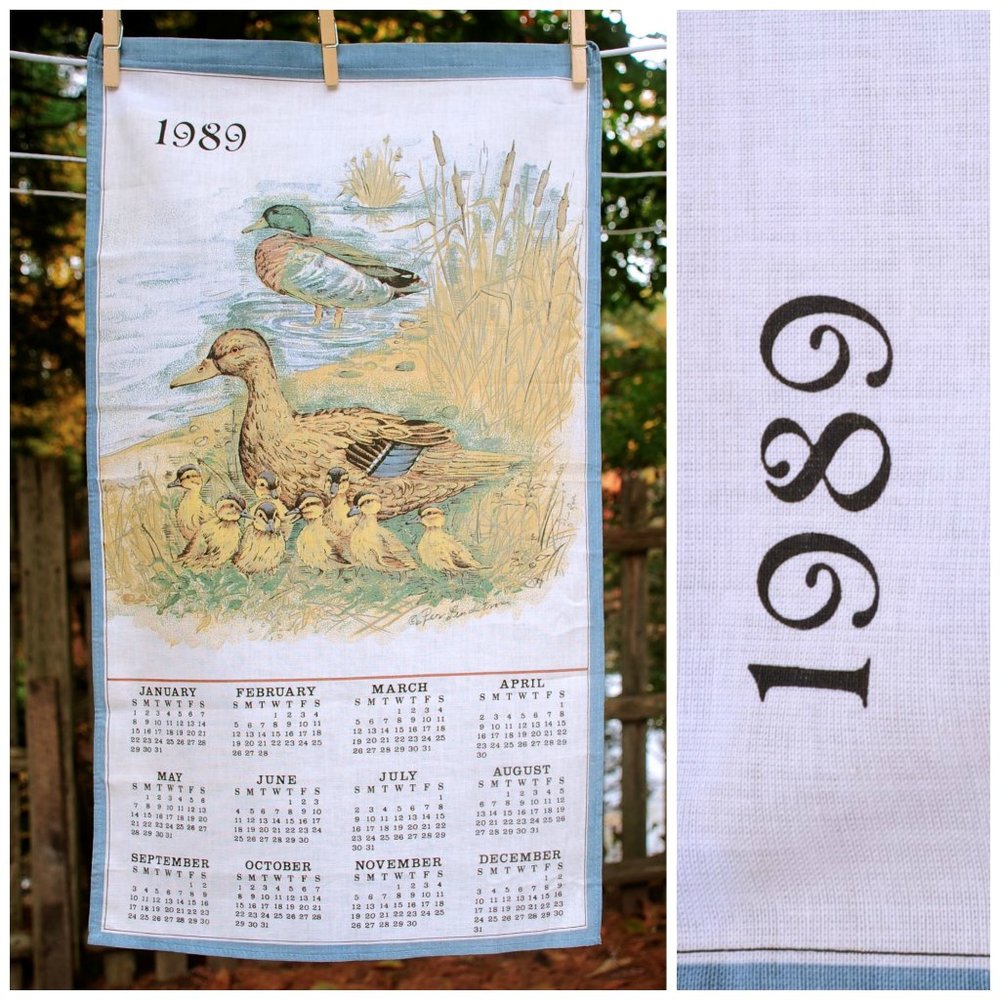 VTG 1989 Mallard Ducks & Ducklings Calendar Towel